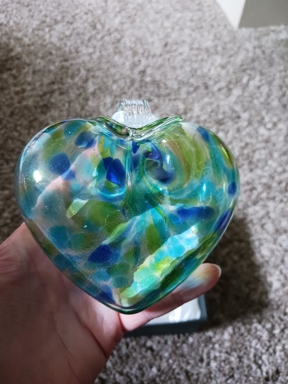 Hand-Blown Glass Heart Ornament in Blue-Green - Picture 5 of 8